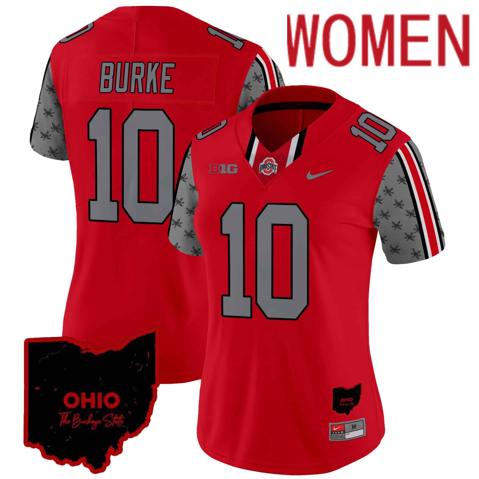 Women Ohio State Buckeyes #10 Burke Red 2024 Nike Home Patch Vapor Limited NCAA Jersey->women nfl jersey->Women Jersey